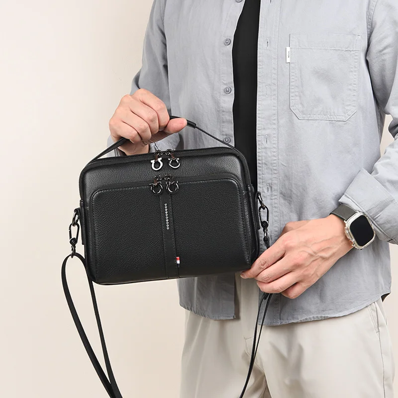 Leather Men's Shoulder Bag Casual Style Handbag Single Shoulder Crossbody Bag for Middle-Aged Men Business Travel Handbag