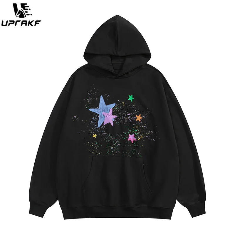 

UPRAKF Colorful Star Graphic Hoodie Oversize Vintage Long Sleeve Casual Harajuku Fashion Autumn High Quality Streetwear