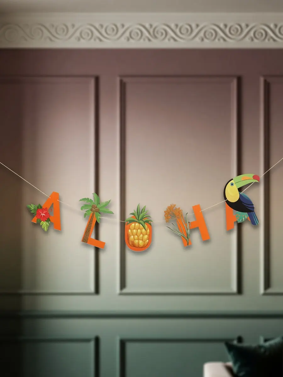 1.8m Hawaii Party Banner Summer Luau Pull Flag Bunting Hanging Decoration Assorted Color Beach Party Supplies Bunting Banner