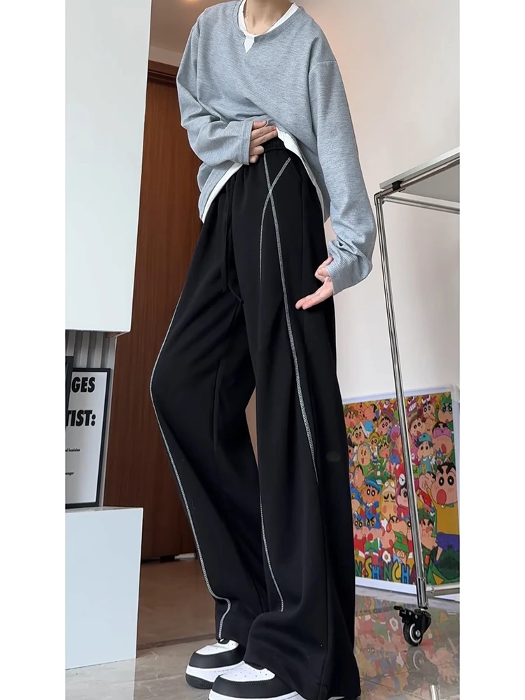 

American Sle Spor Loose Fit Straight Leg Striped Pants for Men Autumn High Street Hip Hop Wide Leg Casual Trousers
