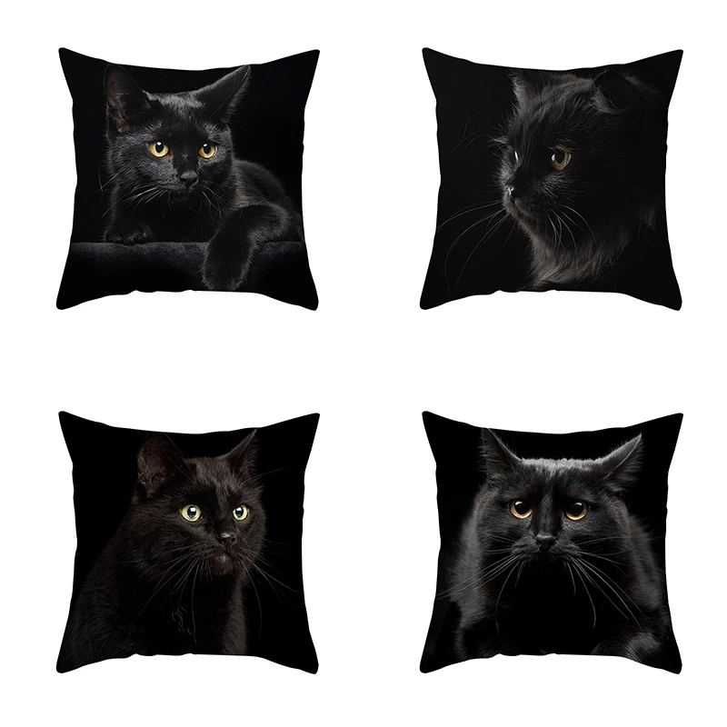 45X45CM Black Cat Pillowcases Polyester Home Cute Kitty Animal Lover Cushion Cover Funny  Decoration Pillow