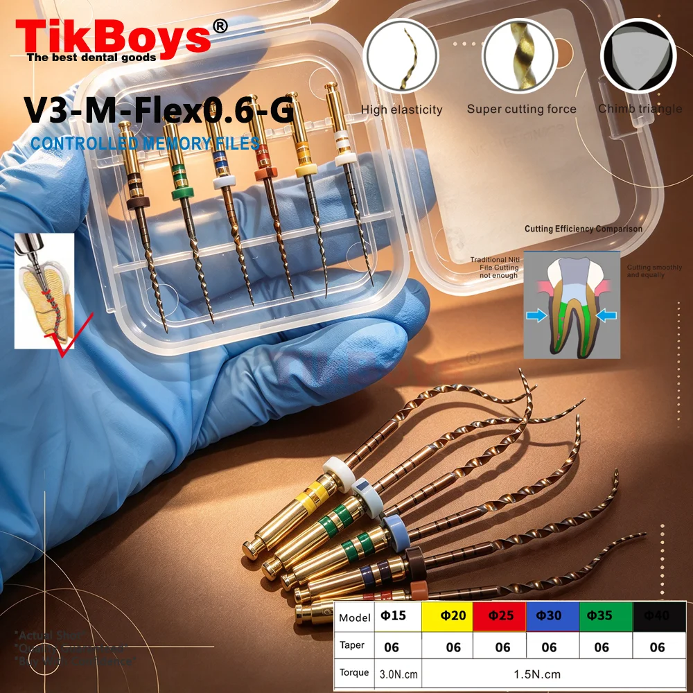 Dental Heat Activated NiTi Golden Files Rotary Endodontic Root Canal Gold Files 6pcs/Box Clinic Endodontia Productos Dentales