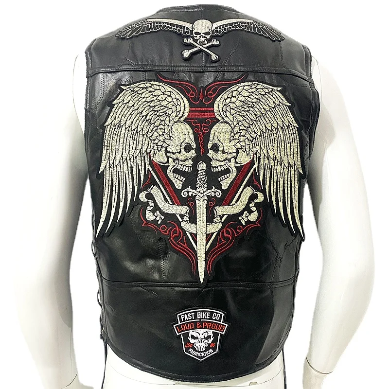 

Casual Men's Moto Leather Vest Patch Motorcycle Sleeveless Jacket Biker Streetwear Waistcoat Locomotive Club Punk Veste
