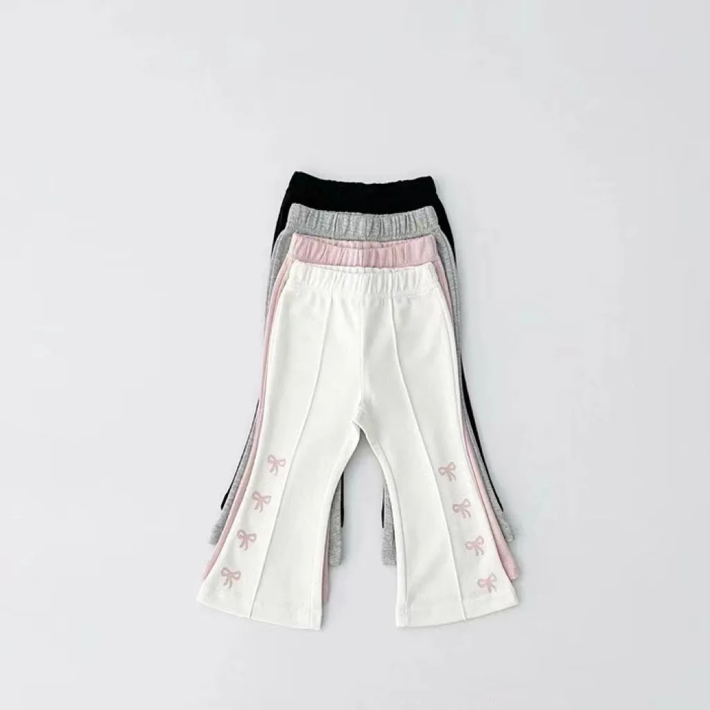 

2024 Autumn New Baby Girl Sweet Cute Bow Flared Pants Cotton Infant Solid Casual Pants Toddler Girl Simple Versatile Trouser