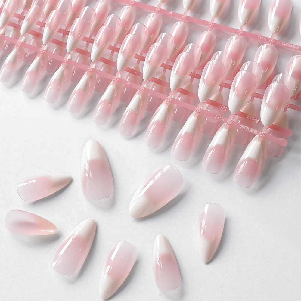 120 pièces nu rose dégradé presse sur ongles Ultra-tendre amande Gel faux ongles Simple couverture complète rose blanc français faux ongles conseils #