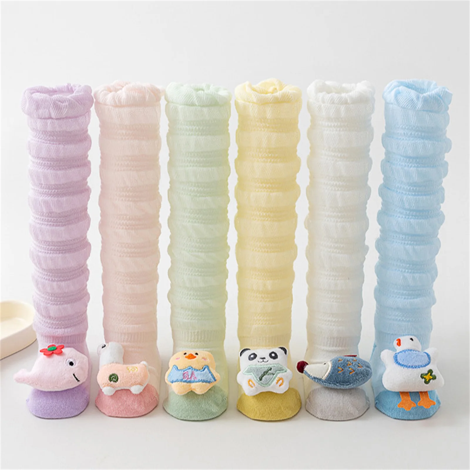 Infant Baby Socks Shoes Cute Cartoon Design Non Slip Over-The-Knee Mesh Socks with Grippers for Indoor Outdoor
