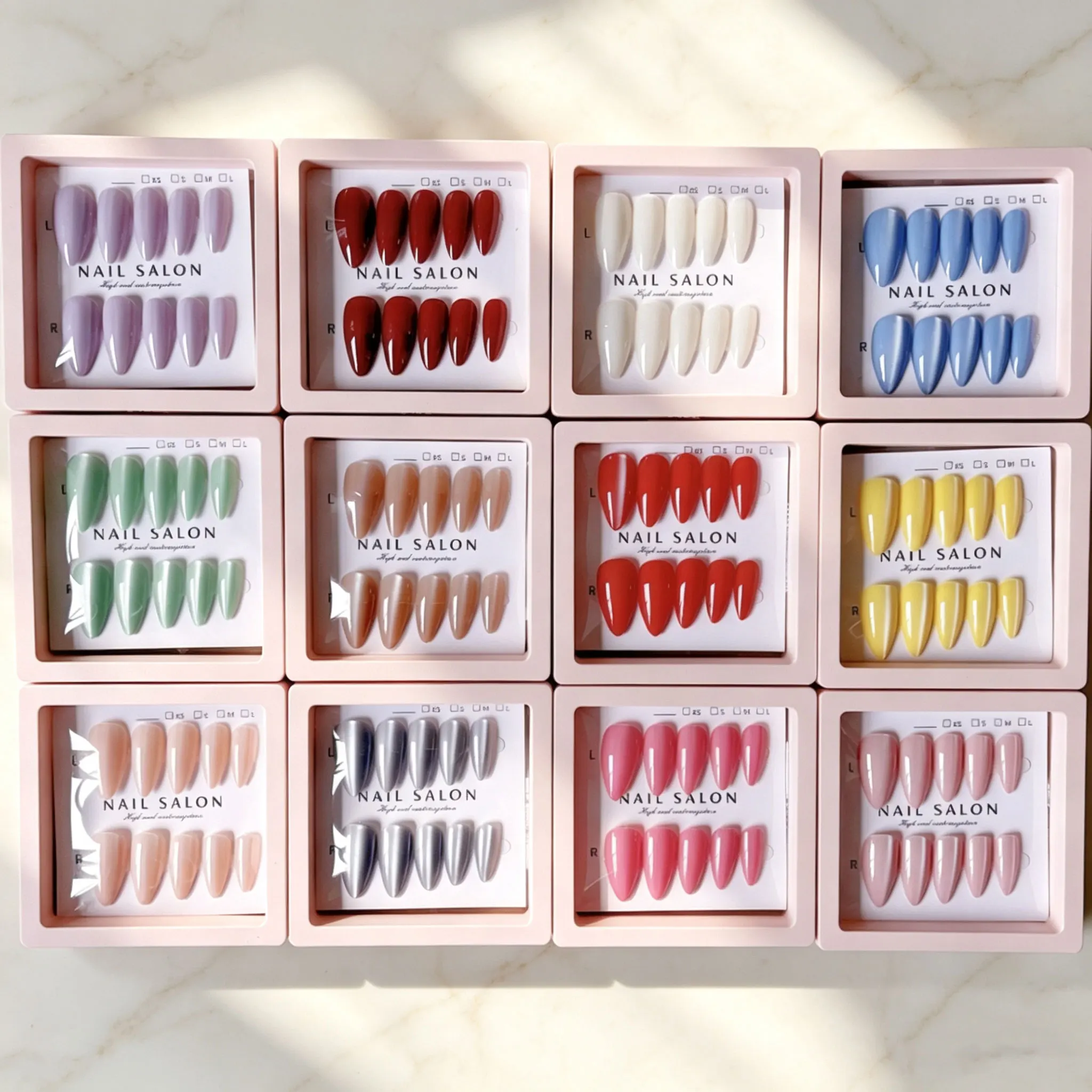 French Tip Press On Nails Solid Color Removable Fake Nails Almond Fake Nail Simple False Nails Set for Women