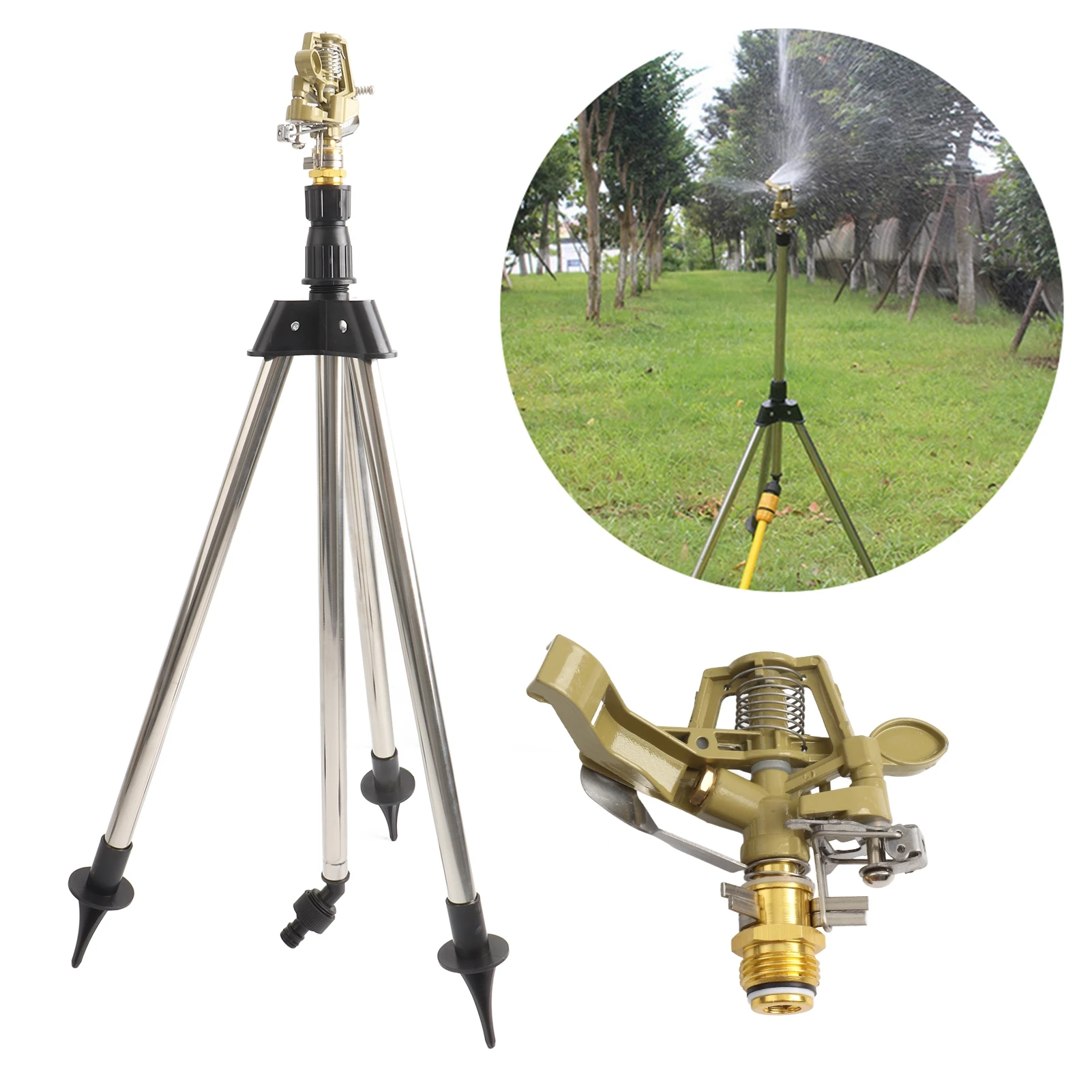 Impact Sprinkler On Spike Base Heavy Duty Zinc Alloy Water Sprinkler for Yard Lawn Garden 0-360° Rotate Large Area Coverage