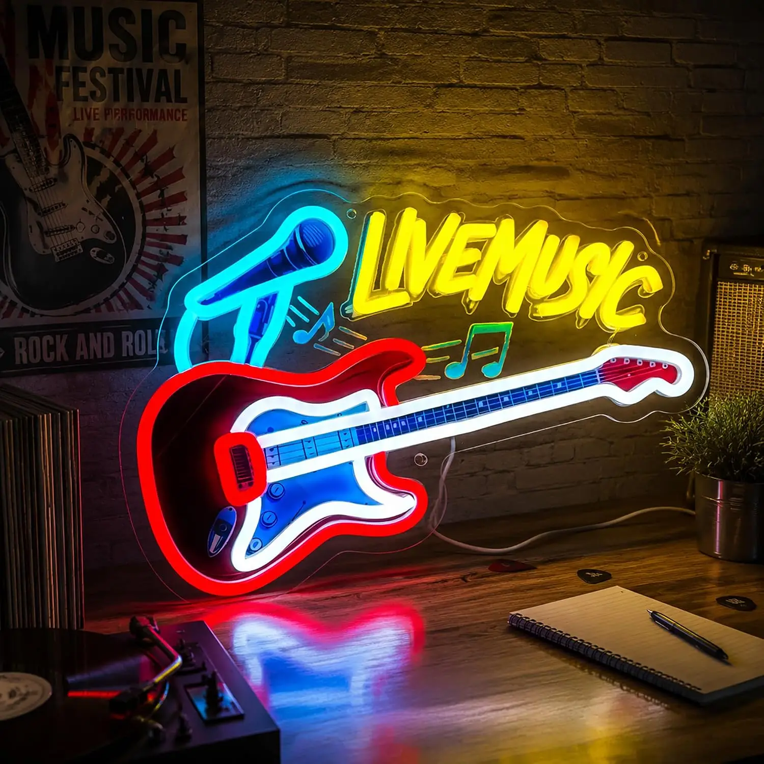 Live Music LED Neon Sign USB Neon Light for Party Gaming Room Bar Studio Bedroom Christmas Music‑Lover Wall Art Decor Gift