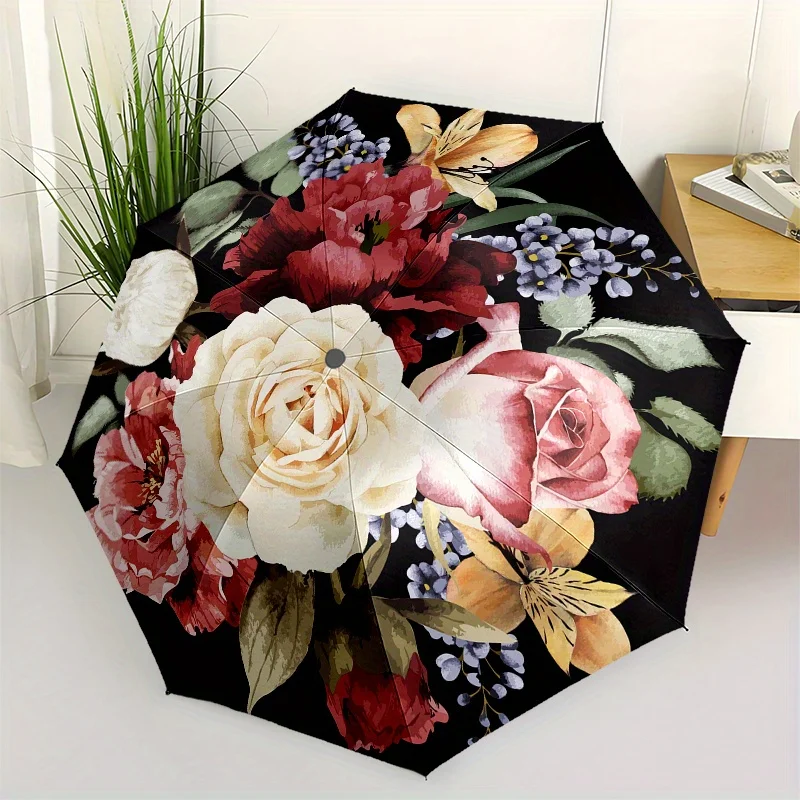 

Винтажный зонт с цветочным принтом - милый зонт с очаровательным дизайном, портативный компактный зонт-трость для мужчин и женщин, подарок на День святого Валентина