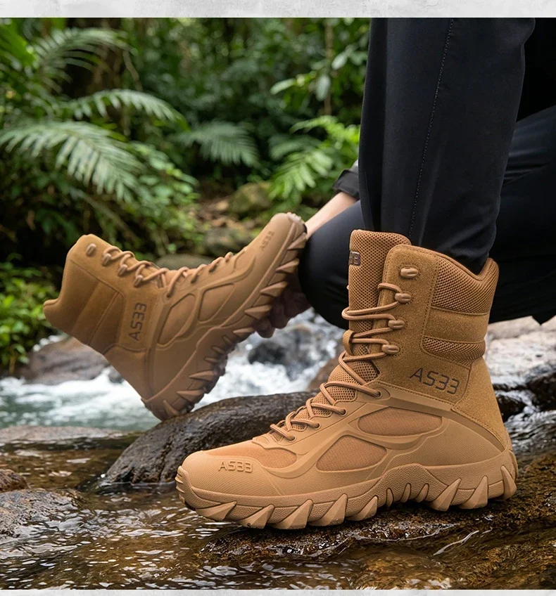 Herren Neue Armee-Stiefel Outdoor Wasserdichte Ultraleichte Arbeits-Taktische Stiefel Schnür-Camping-Stiefel Rutschfeste Hochwertige Wüstenstiefel – Detail 27
