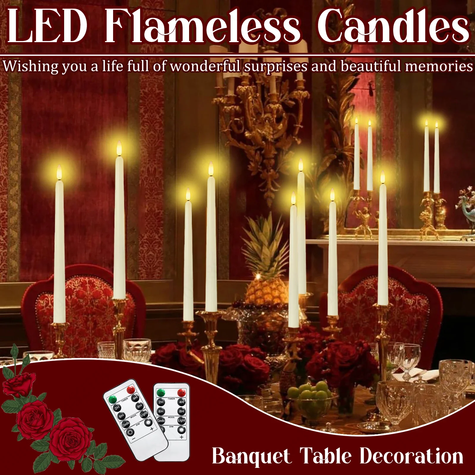 12-72Pcs Wedding Taper Candles LED Candles Bulk Flickering Flameless Taper Candles with Remote Control Wedding Party Supplies