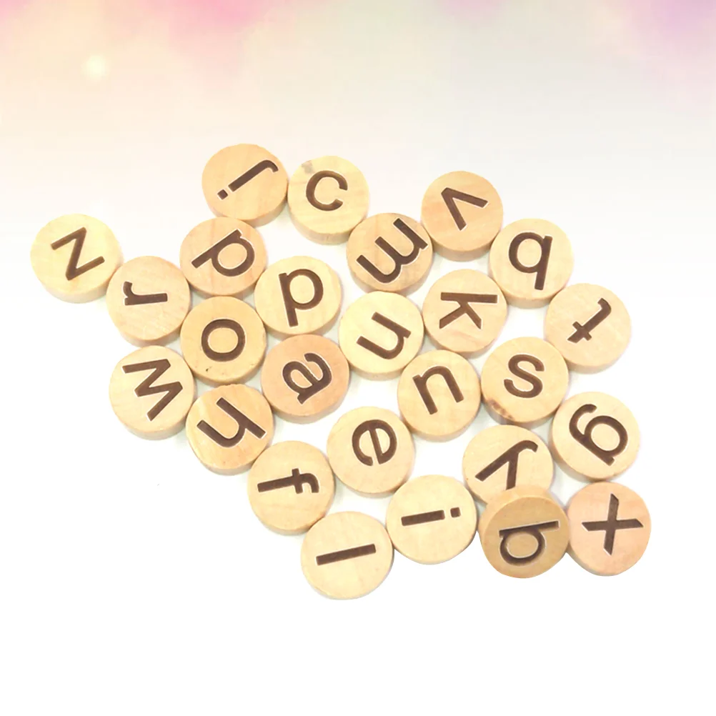 78pcs Small Letter Ornaments Round Wooden Chips Decorative Alphabets Pacthes Educational Handicraft Supplies