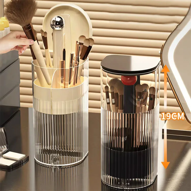Support de pinceaux de maquillage à levage automatique avec couvercle anti-poussière, boîte de rangement cosmétique pour pinceaux, rouges à lèvres, organisateur de maquillage pour coiffeuse