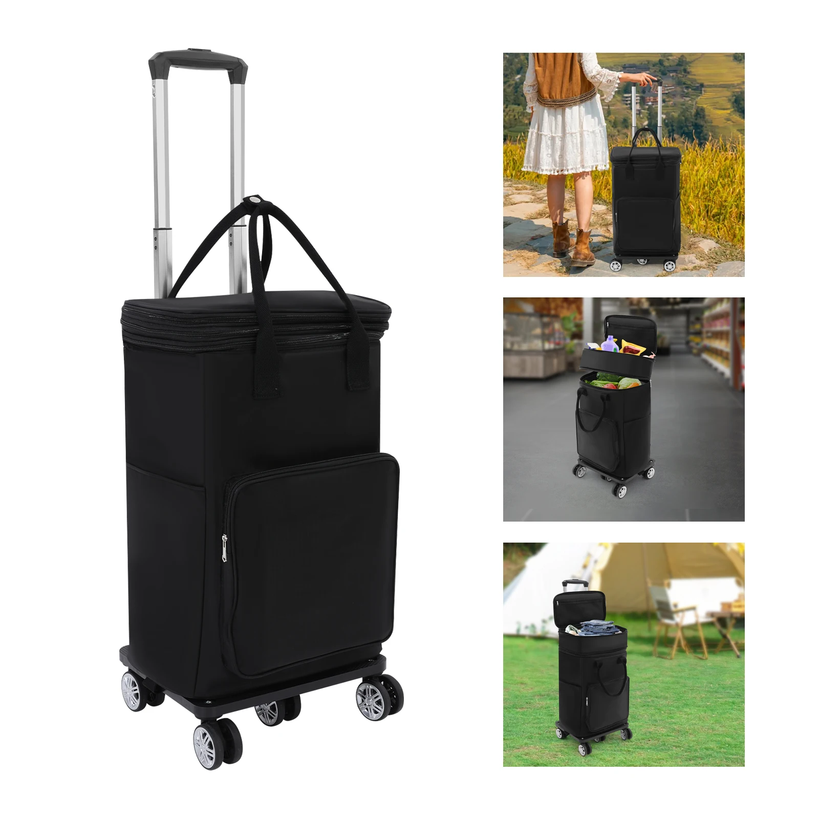 

Foldable Shopping Trolley Bag 5 Wheels 55.12 Lbs Load Oxford Cloth Aluminum Telescopic Handle Waterproof Detachable for Travel