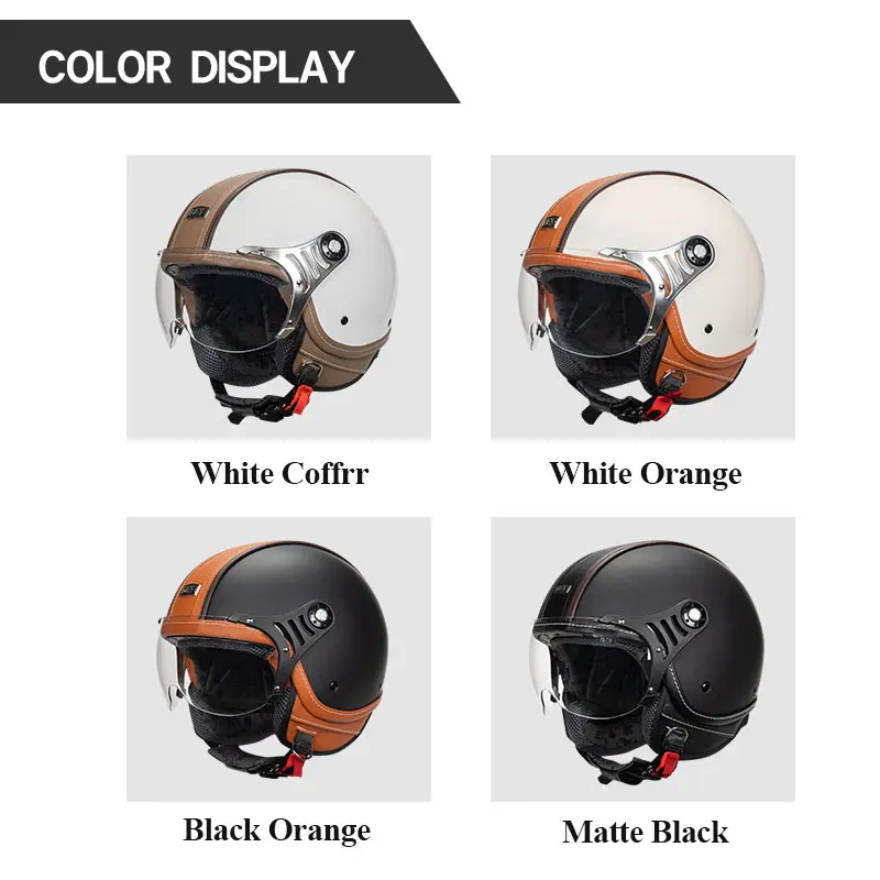 Capacete de motocicleta leve Vintage 3/4 Open Face para homens e mulheres, DOT Certified, meio capacete para motocicletas e adultos, capacete Jet