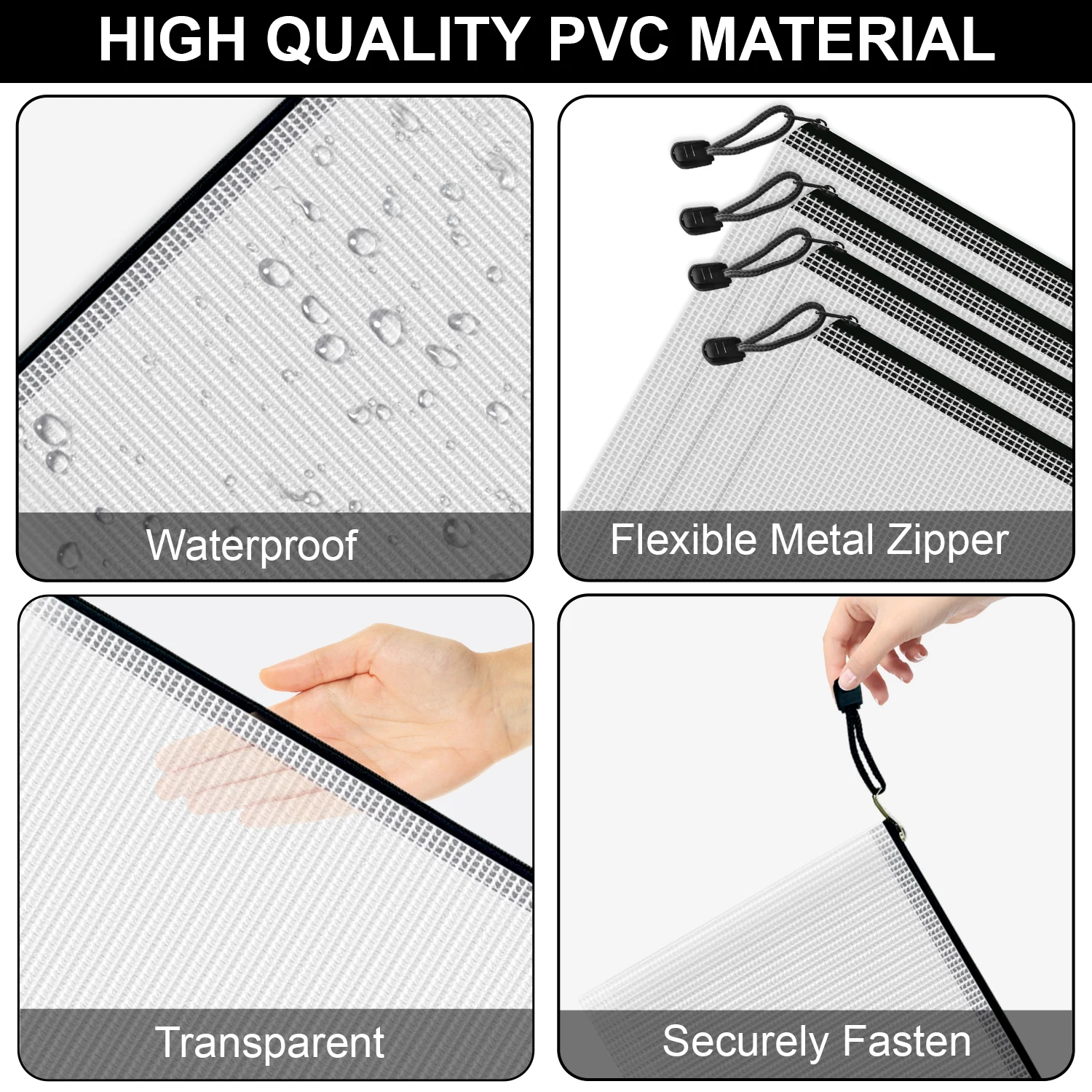 Mesh Zipper Pouch Bags, 24 Pcs Clear Zipper Pouches, A4 Letter Size, Waterproof Document Bags Zip File Folder Organizing Storage