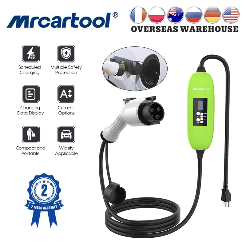 

MRCARTOOL S300 Portable EV Charger Box Scheduled Charging J1772 16A Plug 5M Type2 Type1 Electric Vehicle Charging Adapter