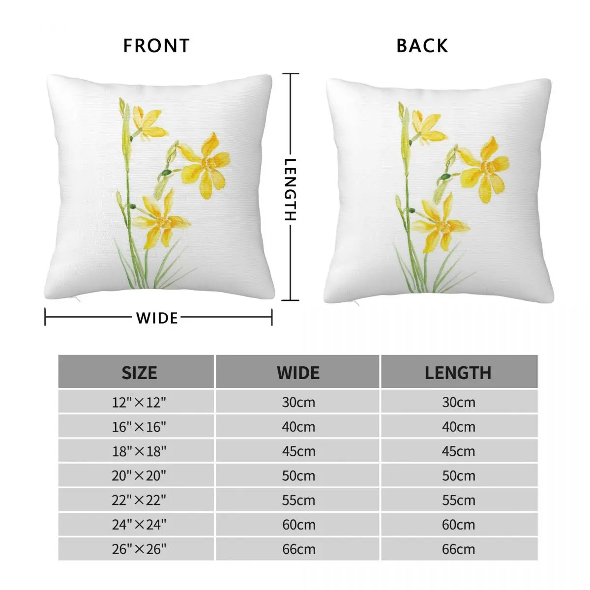 Yellow Narcissus Watercolor Square Pillowcase Polyester Linen Velvet Pattern Zip Decor Home Cushion Cover 18