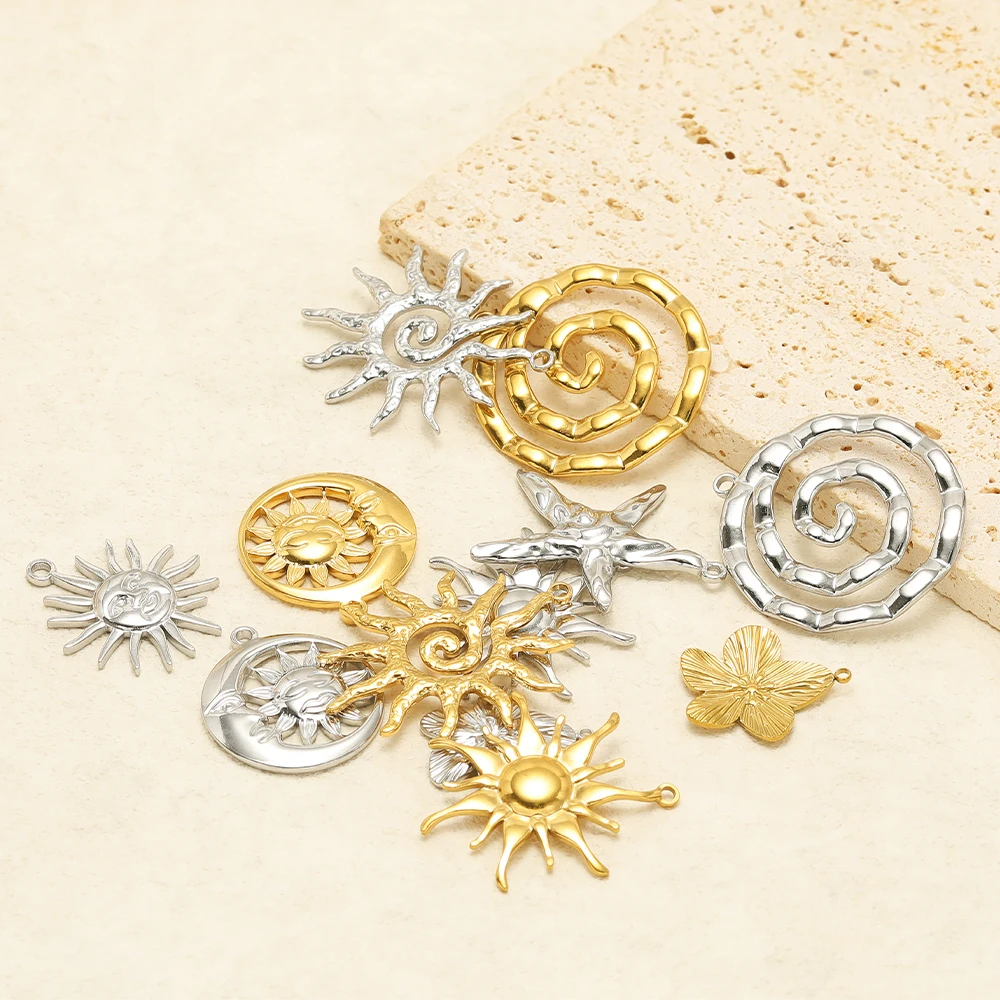 5Pcs Stainless Steel Multistyle Sun Charms Flower Pendants for DIY Retro Jewelry Making Handmade Necklace Earrings Findings Bulk image 3