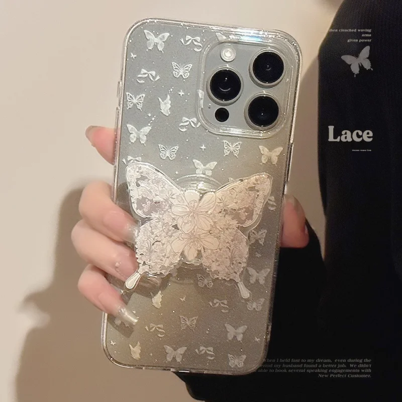 

TemperamentinsWhite Butterfly Stand Apple16Phone case15Glitteriphone17pro maxApplicable11Fairy