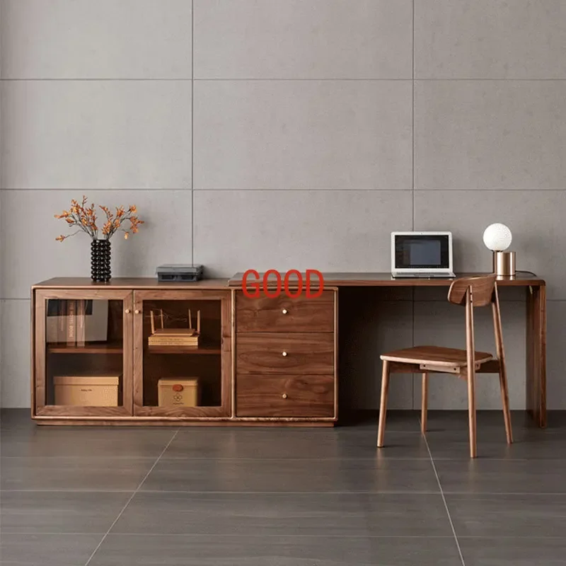 Nordic Black Walnut Wooden Dressing Table Chest of Drawers Integrated Makeup Table Storage Cabinet Corner