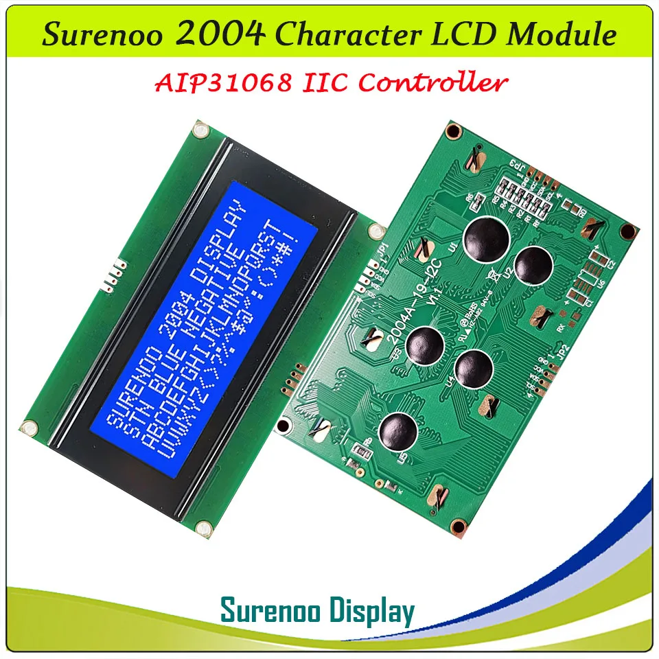 Imagem -03 - Painel Surenono Lcm para Arduino Módulo de Display Lcd Amarelo Verde Azul Character Spi Aip31068 204 20x4 2004 Iic I2c Spi