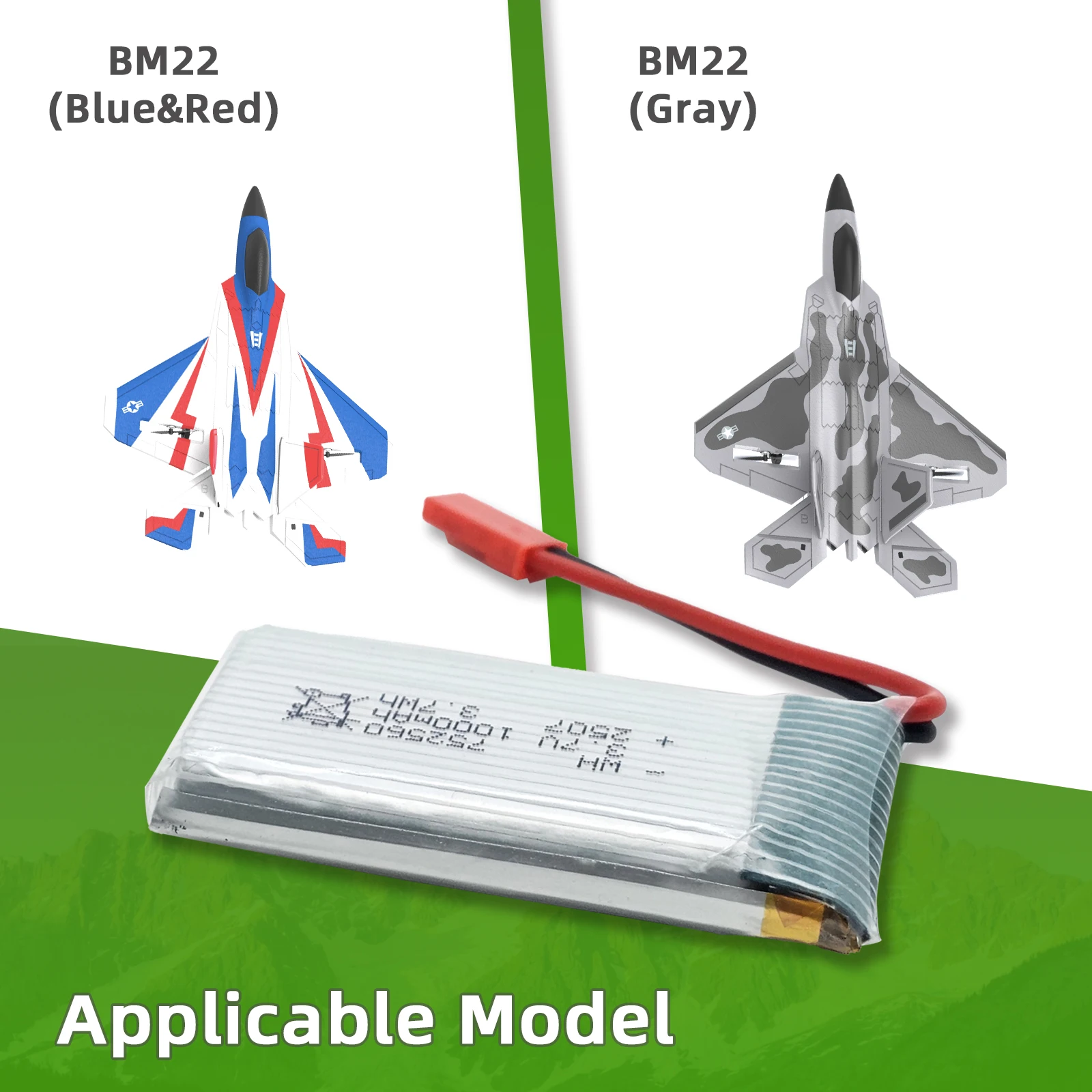 3.7V 1000mAh Li-Po Battery Kit, Includes 2 Batteries and 3-Port USB Charger, Compatible for BM22 F22 Raptor RC Plane
