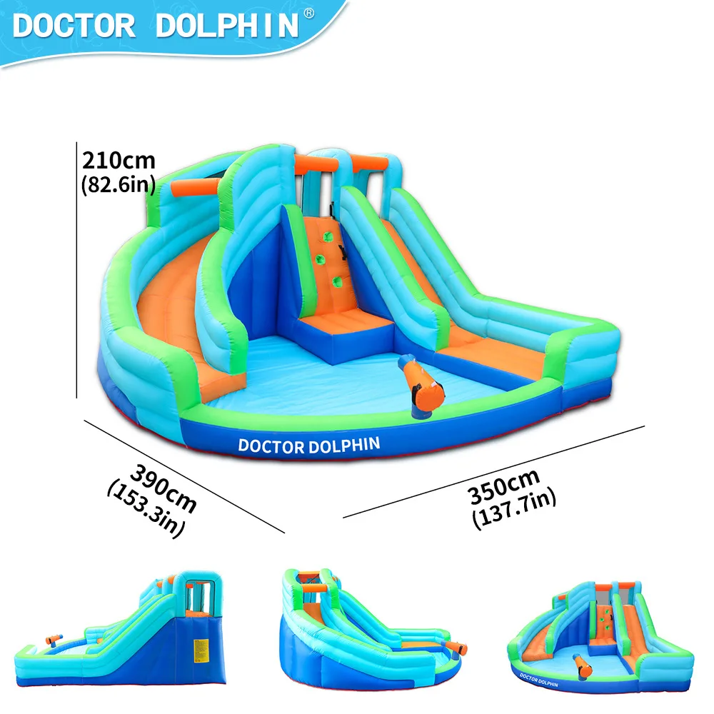 Doctor Dolphin tobogán acuático inflable al aire libre castillo saltador combinación de casa de rebote de pulverización de agua inflable al aire libre con soplador
