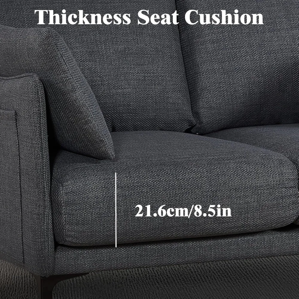 أريكة Loveseat، أريكة Loveseat حديثة بتصميم بسيط لمنتصف القرن مع منفذ شحن USB، أريكة صغيرة بمقعدين مع وسادتين، ساق معدنية #5