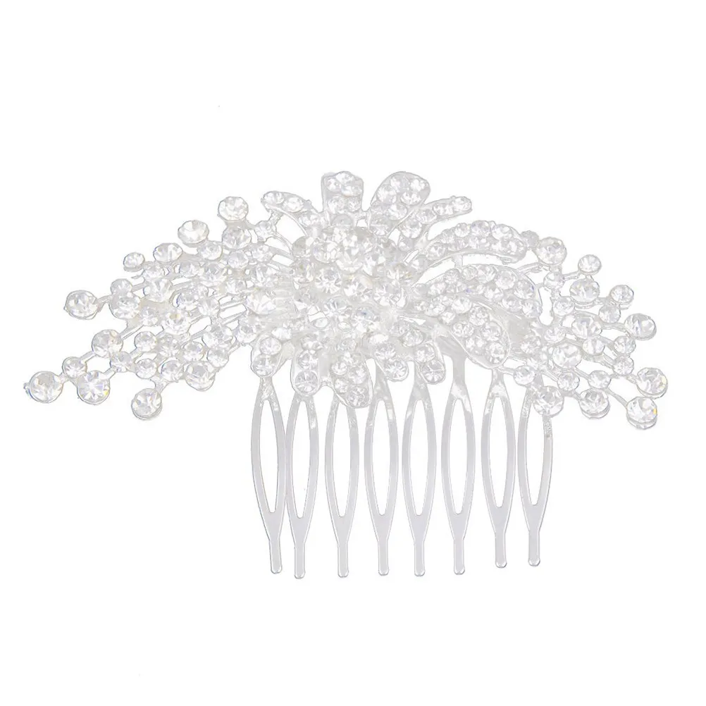 Elegant Floral Rhinestone Hair Comb Delicate Bridal Wedding Hair Pin Clip Charming Flower Alloy Accessory for Parties Proms