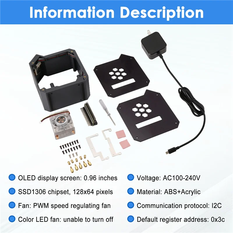 

Mini Tower Fan With Case Kit With Ice Tower 0.96 Screen Dispaly Power Supply For Raspberry Pi5-ABIU