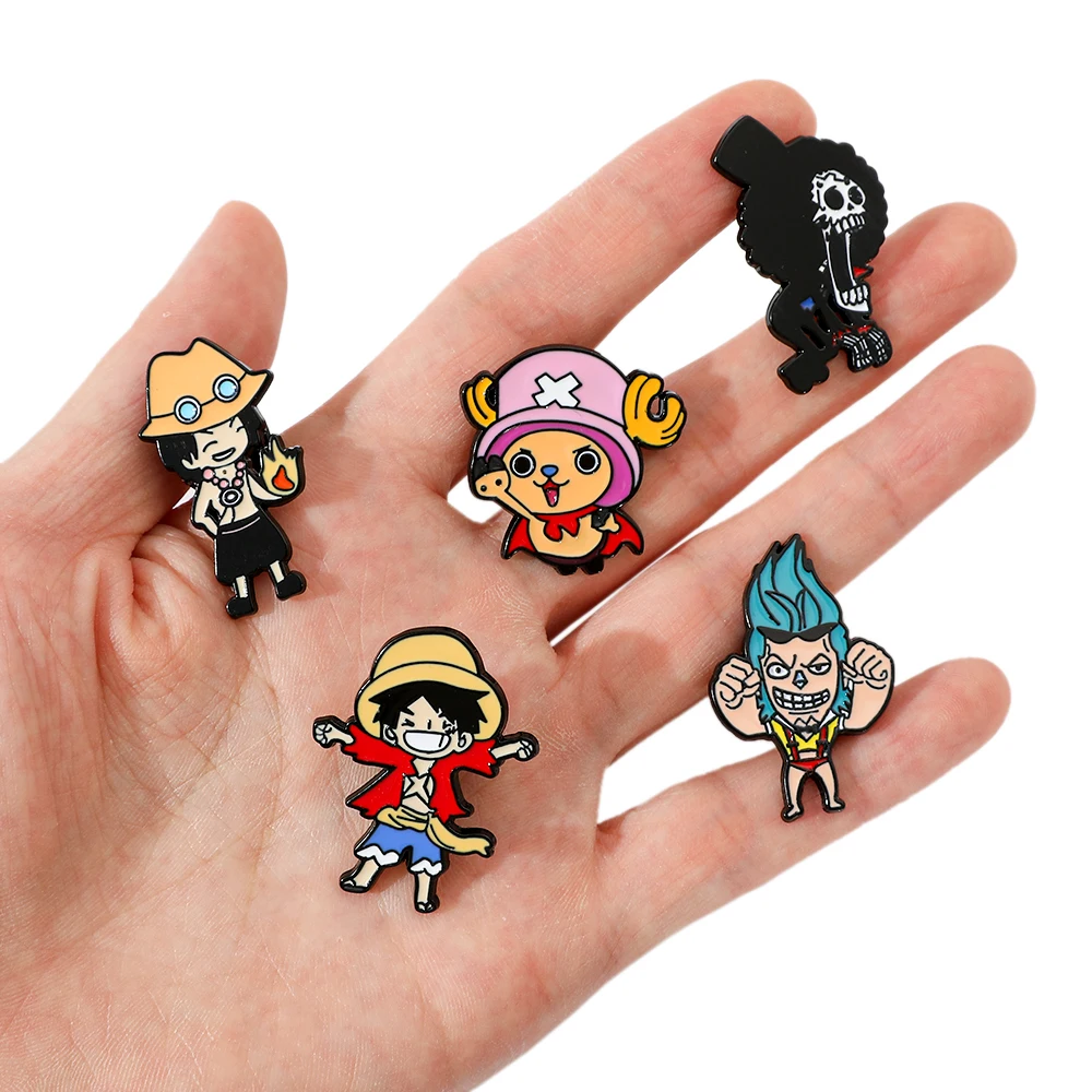 5 Pcs Adventure Anime Brooch Cute Monkey D. Luffy BROOK Enamel Pin Metal Badge Jewelry Clothing Backpack Accessories Gift