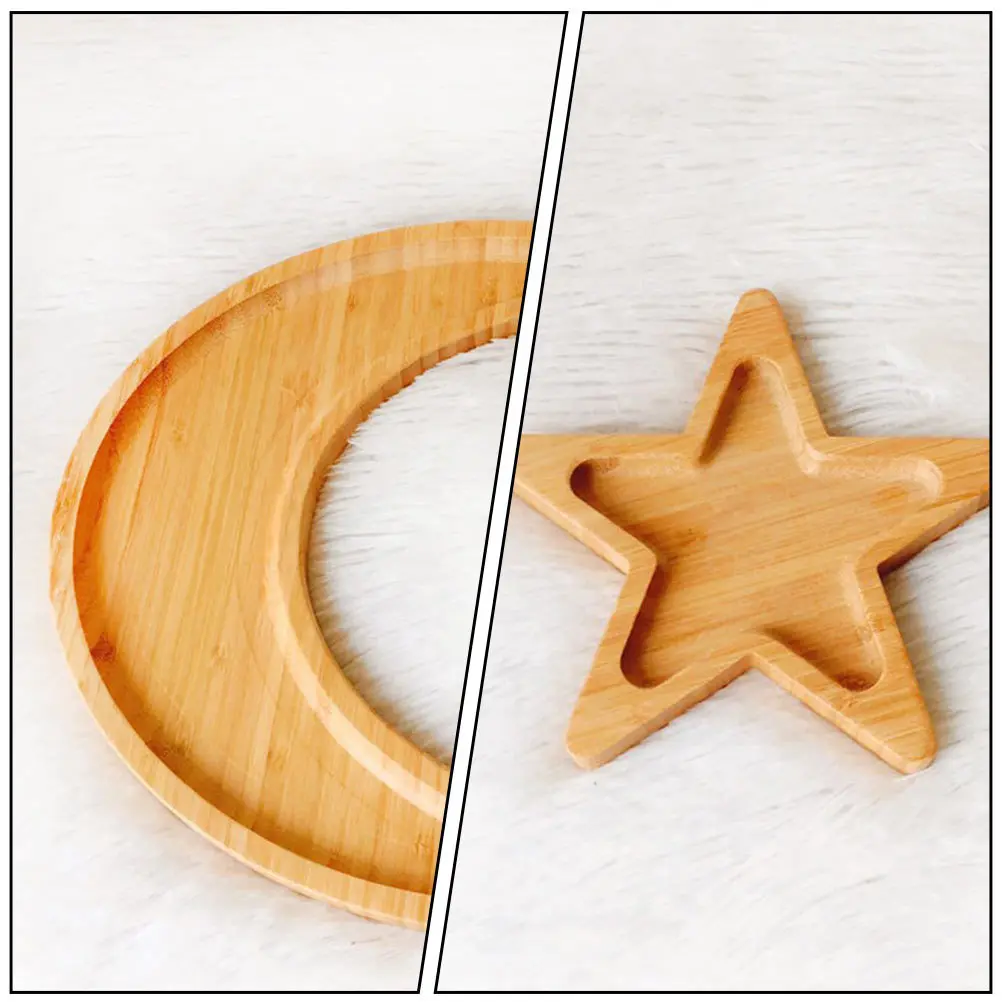 

1Set Bamboo Sushi Plate Star-Shaped Moon-Shaped Dry Fruit Tray Food Serving Dish Salad Holder Creative Decor