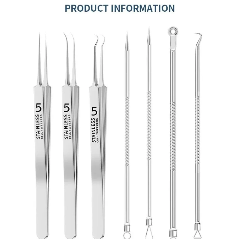 7 قطعة الفولاذ المقاوم للصدأ الفاصل حب الشباب كليب خلية الملقط البثرة كليب بثرة دبوس صالون تجميل حب الشباب إزالة حب الشباب إبرة أدوات