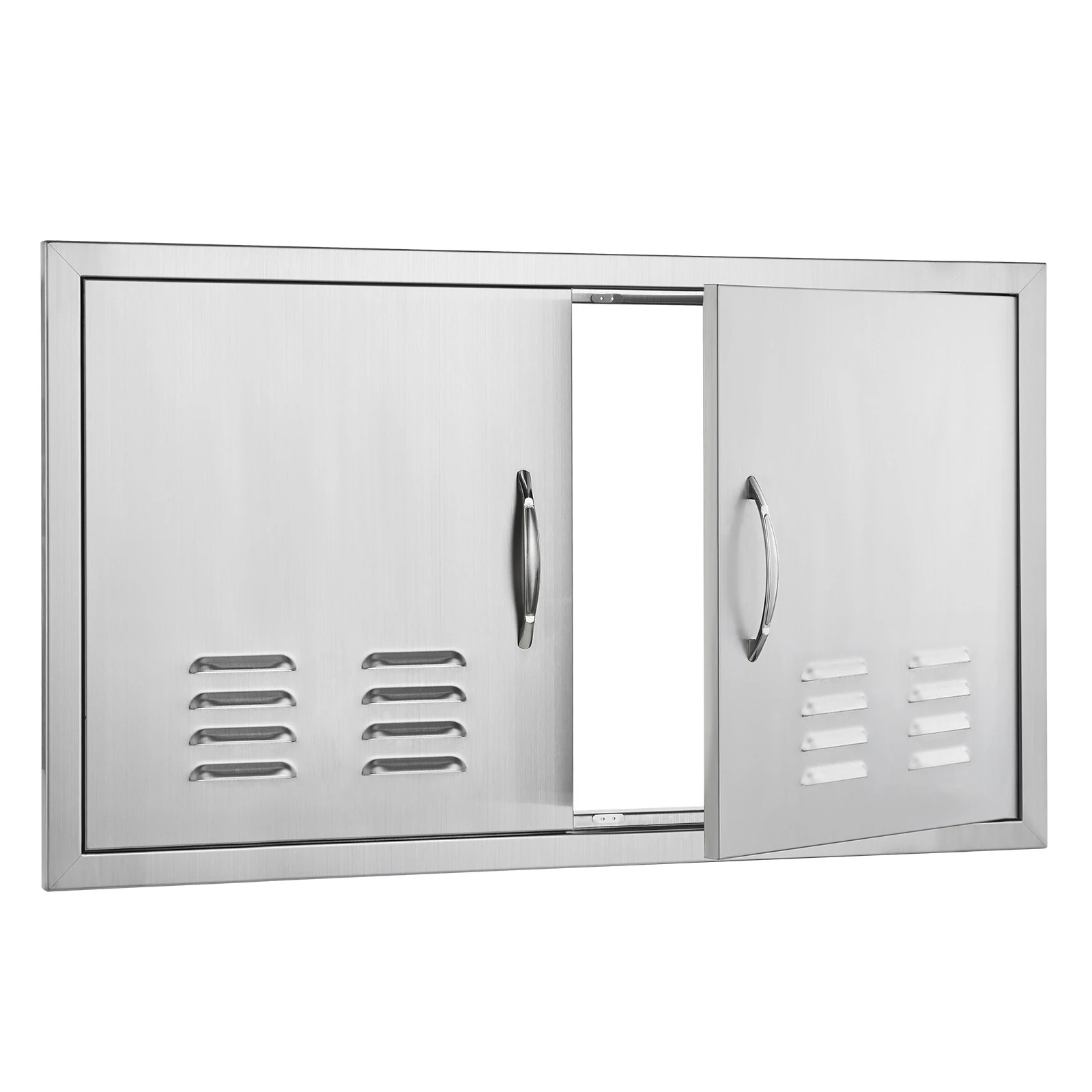 BBQ Access Door, 36W x 21H Inch Double Outdoor Kitchen Door, Stainless Steel Flush Mount Door, Wall Vertical Door with Handles and Vents, Grilling Station, Outside Cabinet, Designed for BBQ Island