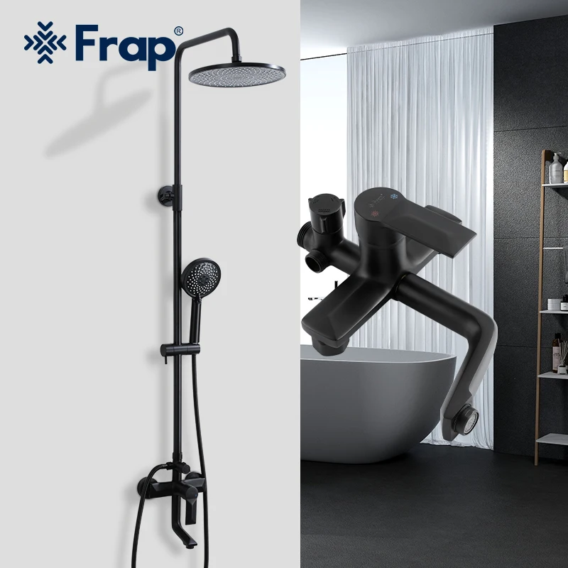 Frap Black/Chrome Shower Faucet Bathroom Faucets Rainfall Shower System Wall Mounted Bracket Tap Fixed Cold Hot Mixer