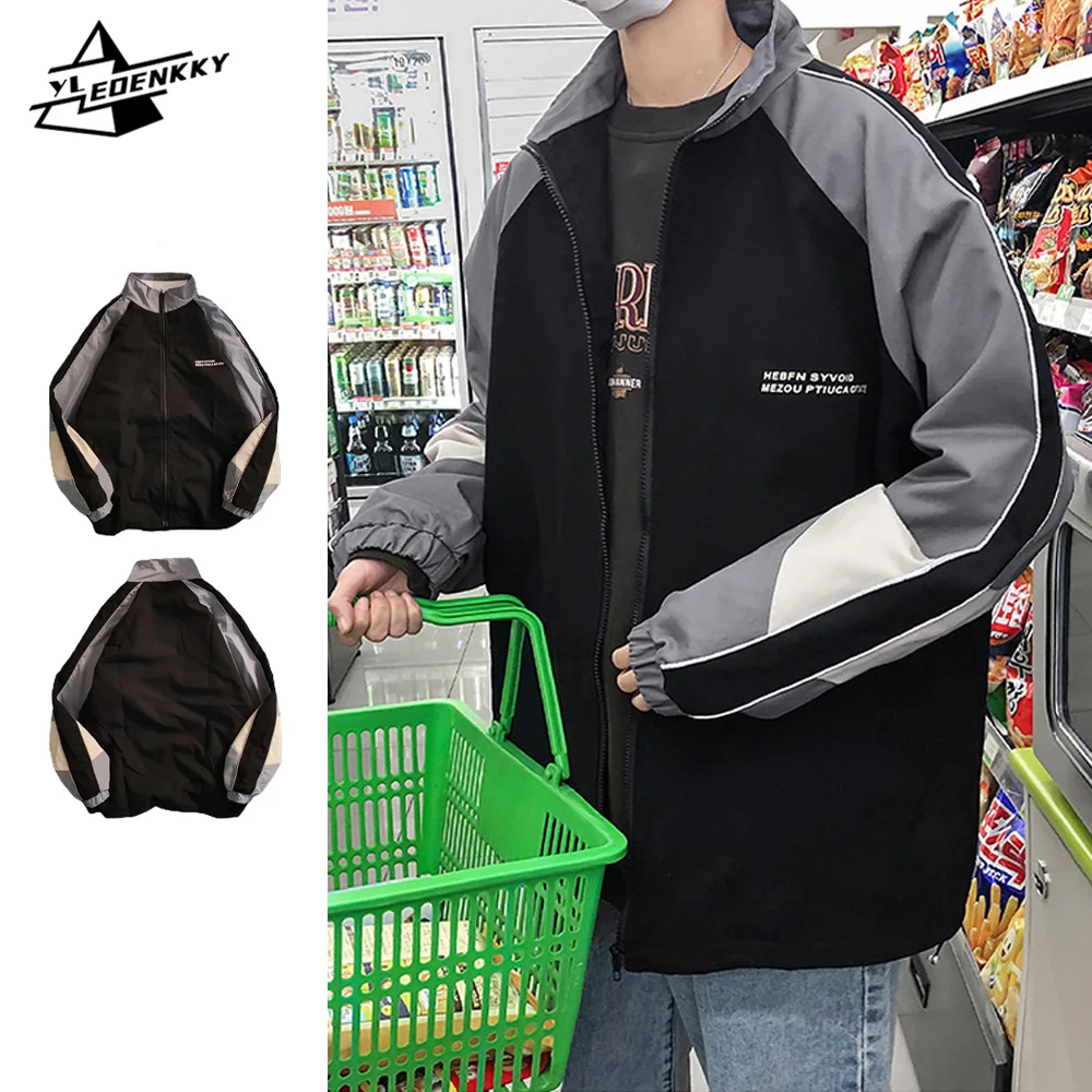 

Hip-hop Preppy Jacket Men Women INS Color-block Loose Baseball Coat Harajuku Couples Exercise Bomber Top Spring Unisex Outerwear