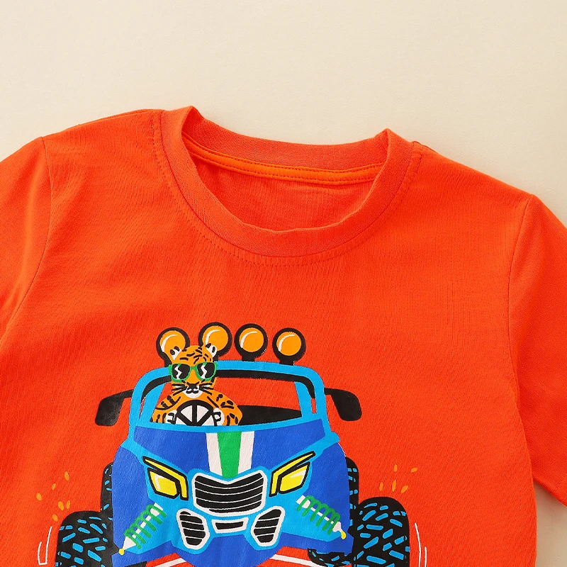 T-shirt à manches courtes imprimé dessin animé pour enfants, pulls pour bébés, col rond, voiture, garçons, été, 2-7 ans