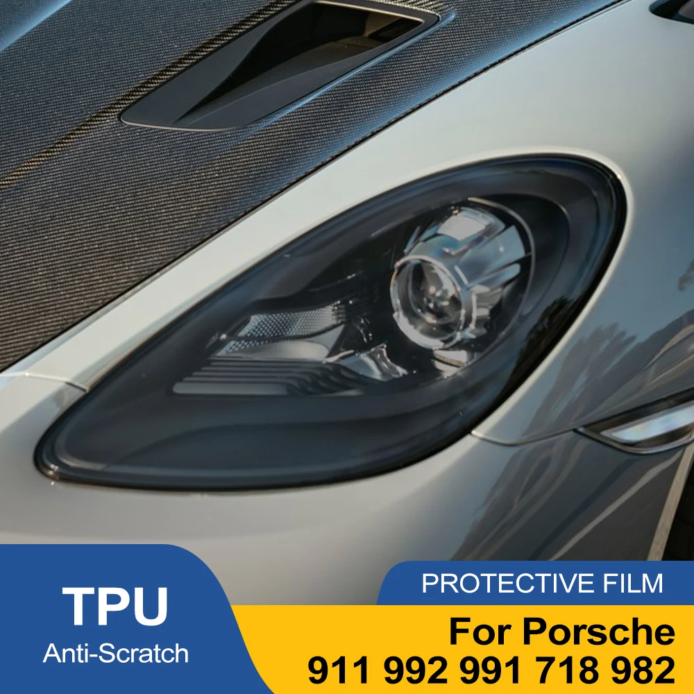 For Porsche 911 718 991 992 18-25 982 18-25 Car Headlight TPU PPF Protective Film Smoke Black Pre Cut Vinyl Anti-Scratch Fit