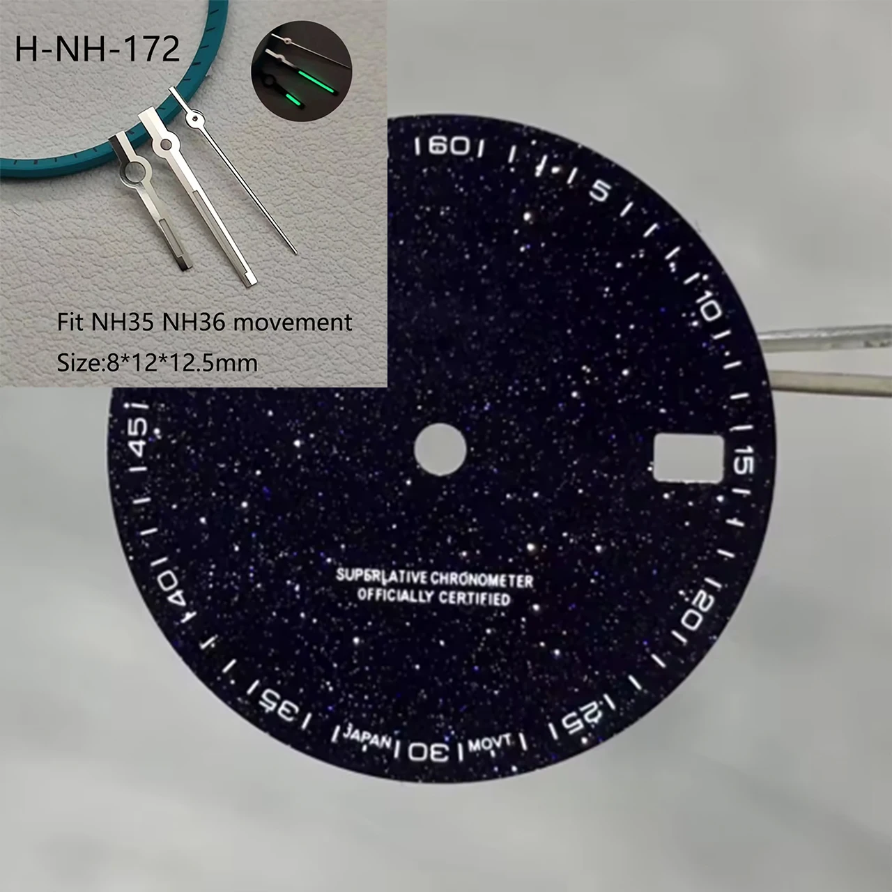 28.5mm NH35 S Logo Dial Starry Sky Stone Dial For NH35 Movement Sparkling Blue-Gold Star S Dial NH35 Date_Just Modification Part