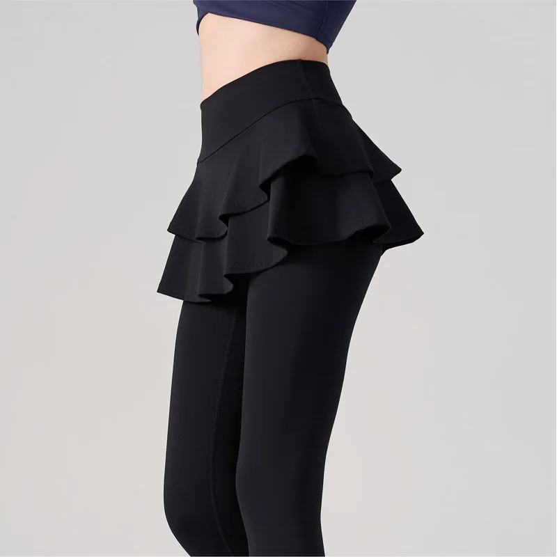 High Waist Women Faux Two-Piece Yoga Skirt Pants Moisture-Wicking Slimming Butt-Lifting Sports Pilates Fitness Running Tights
