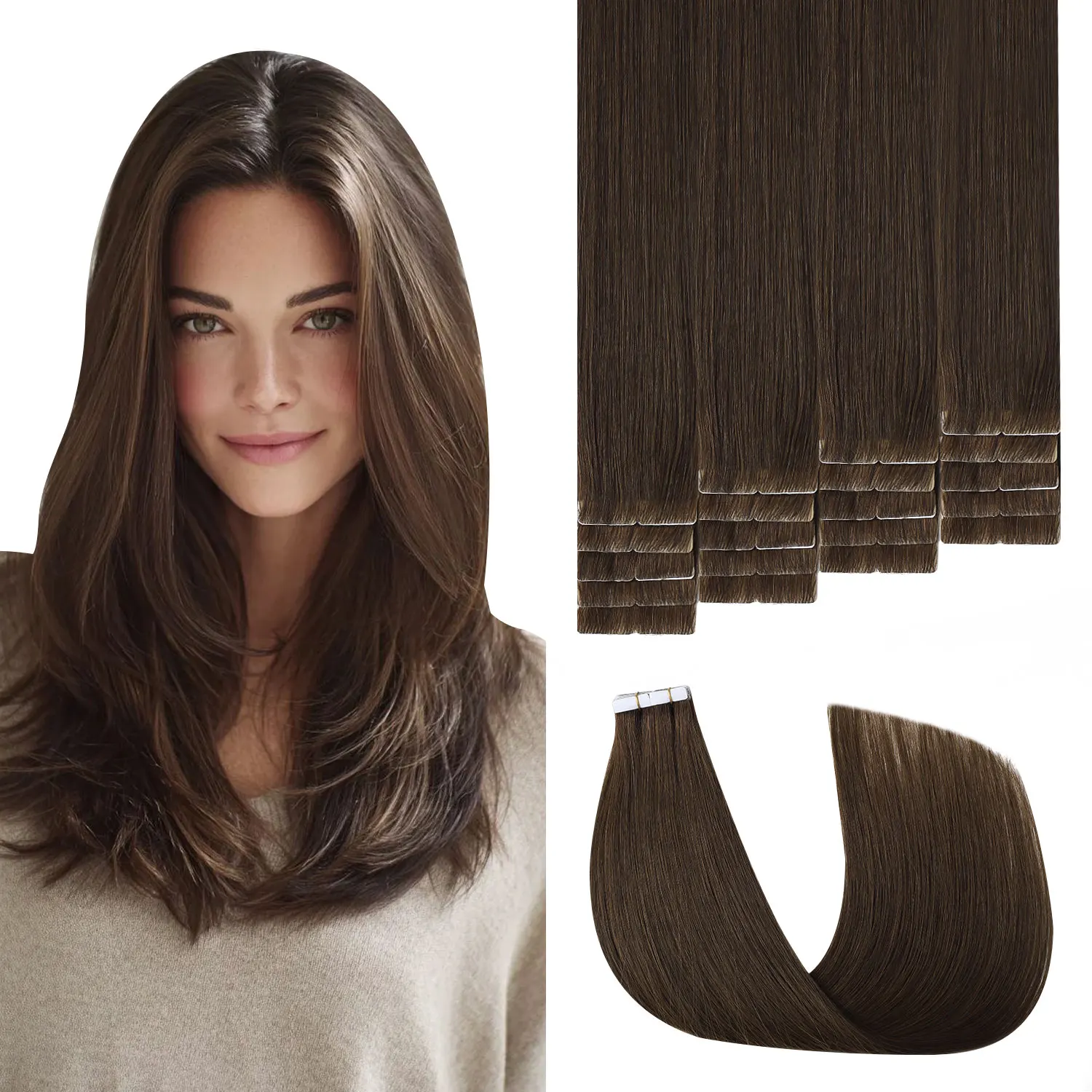 3rd-Generation Invisible Tape in Hair Extensions Real Human Hair #4 Chocolate Brown 20pcs Remy Tape ins Extensions