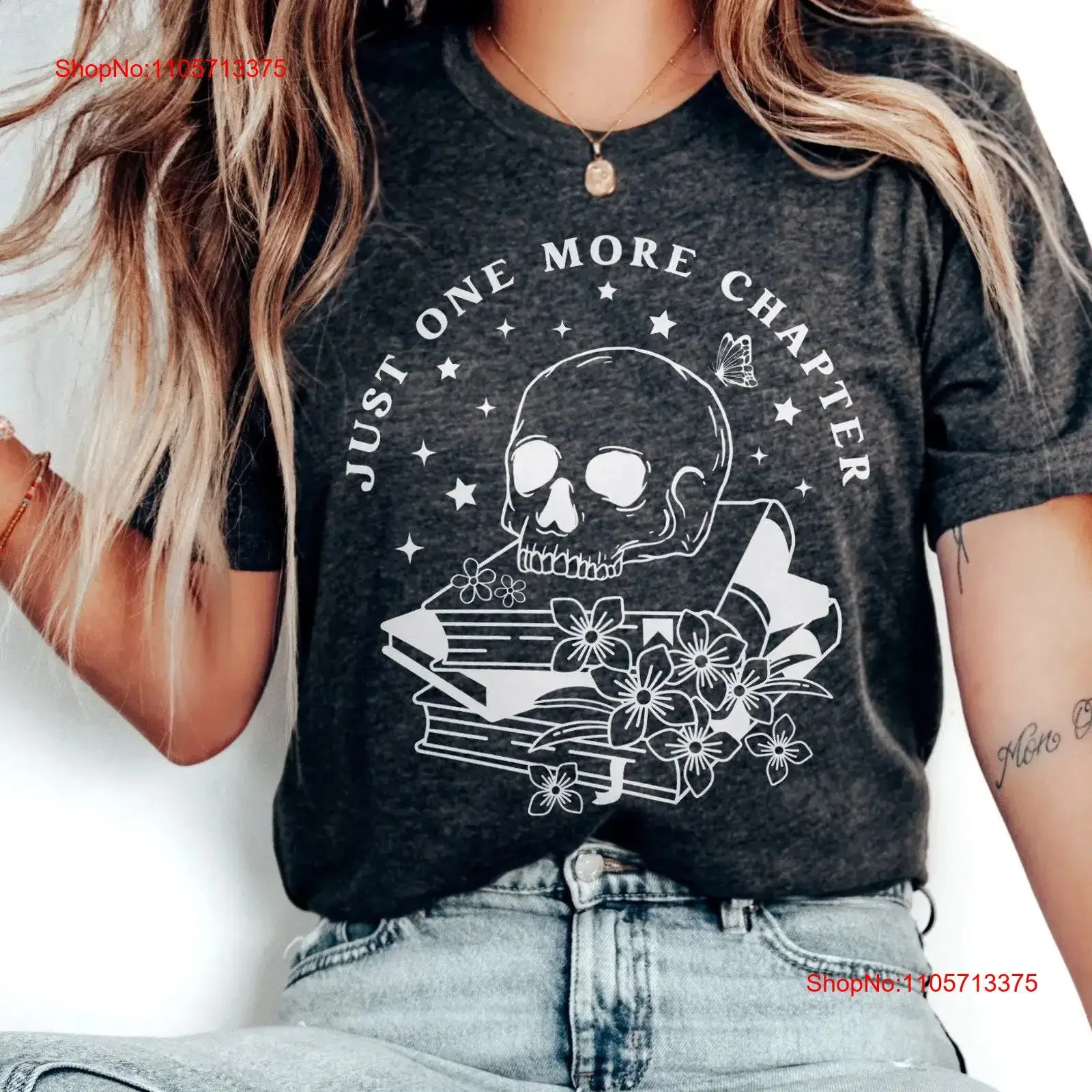 Reading T Shirt Book Lover Read Banned Books Library Skull Skeleton One More Chapter Busy vintage Washed Casual