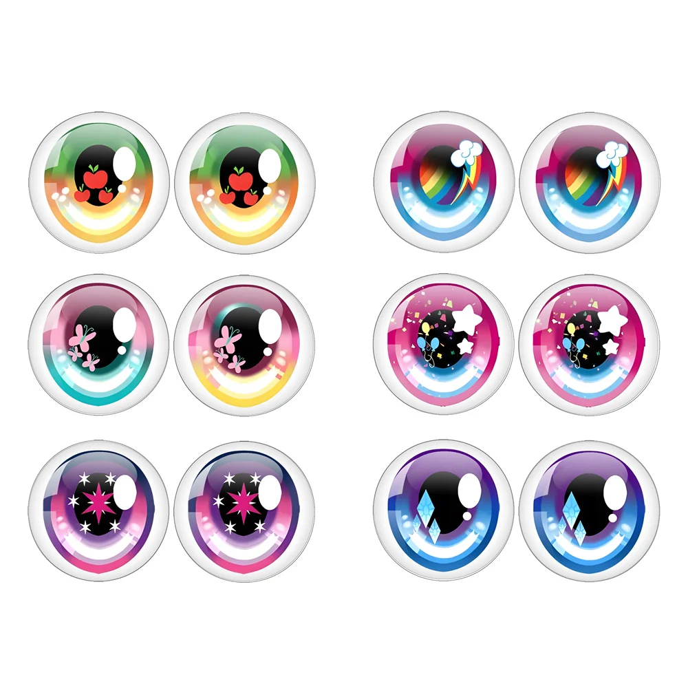 Little Pony Pattern Eye Chip 12pcs/bag Blyth Ob11 BJD DOLL 10MM-40MM Glass Cabochon Eyes Chips DIY Accessory MIX Pupil Eye Chips