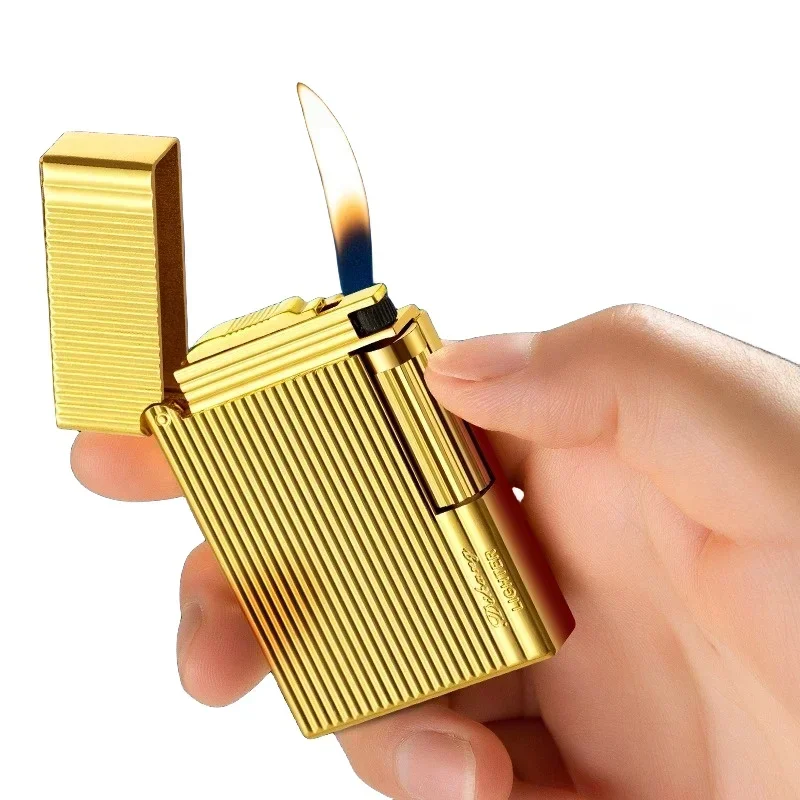 

Metal Stripe Loud Lighter Unusual Lighters Cigarette Creative Wheel Butane Gas Lighter Open Fire Square Lighter