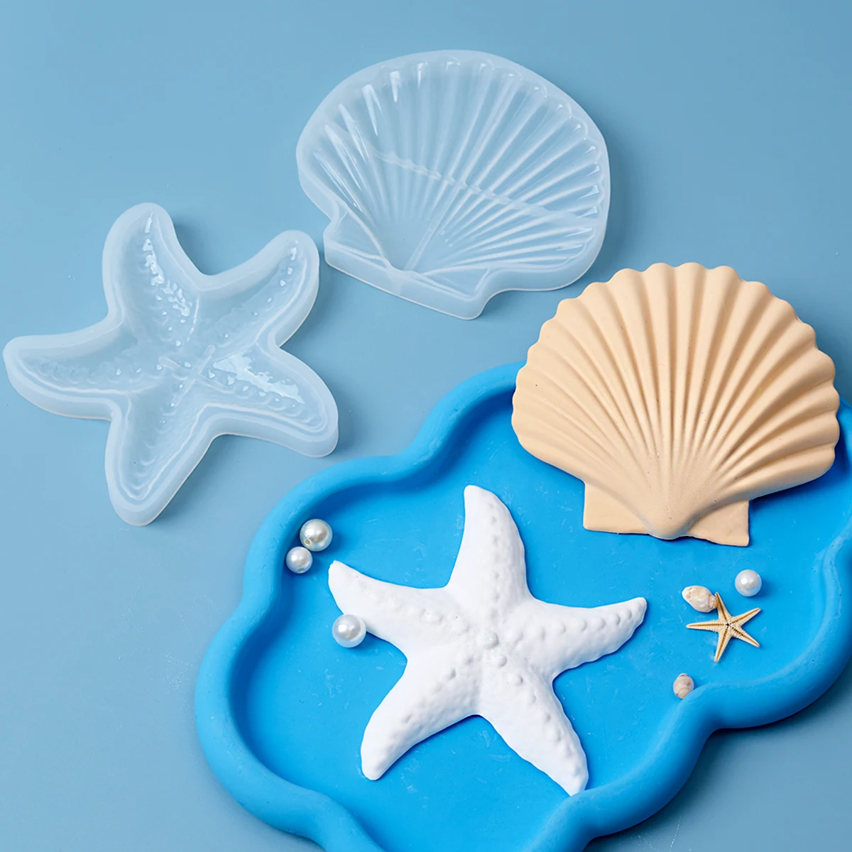 Marine Series Gypsum Craft Molds DIY Shell Starfish Tray Saucer Pendant Ornament Silicone Mold Aromatic Candle Mould Home Decor