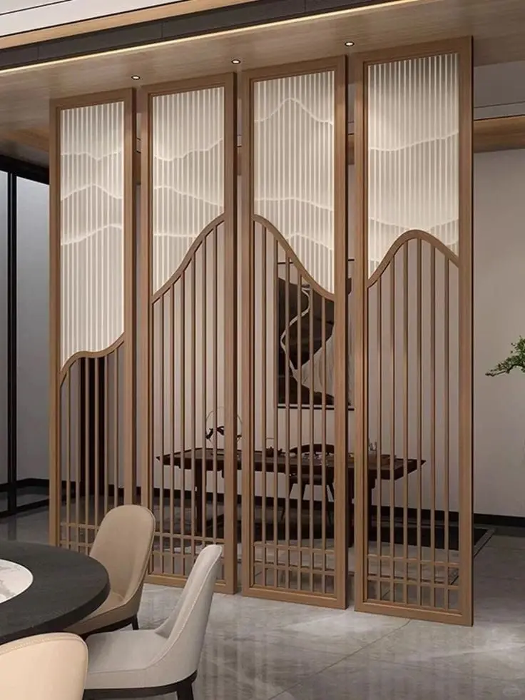 Durable Designer Metal Wall Partition Screen For Home Office And Study Separation With Detailed Iron Grille Pattern