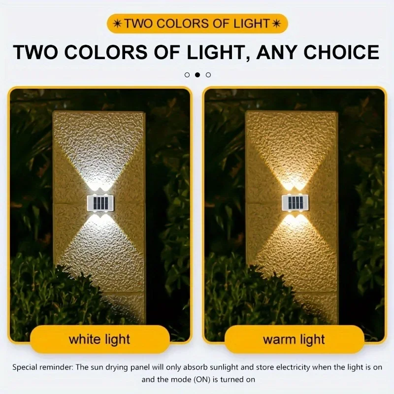 Outdoor Waterproof 6LED Solar Wall Light Automatic Sensor Up and Down Home Decoration Garden Light Fence Lamp for House Porch