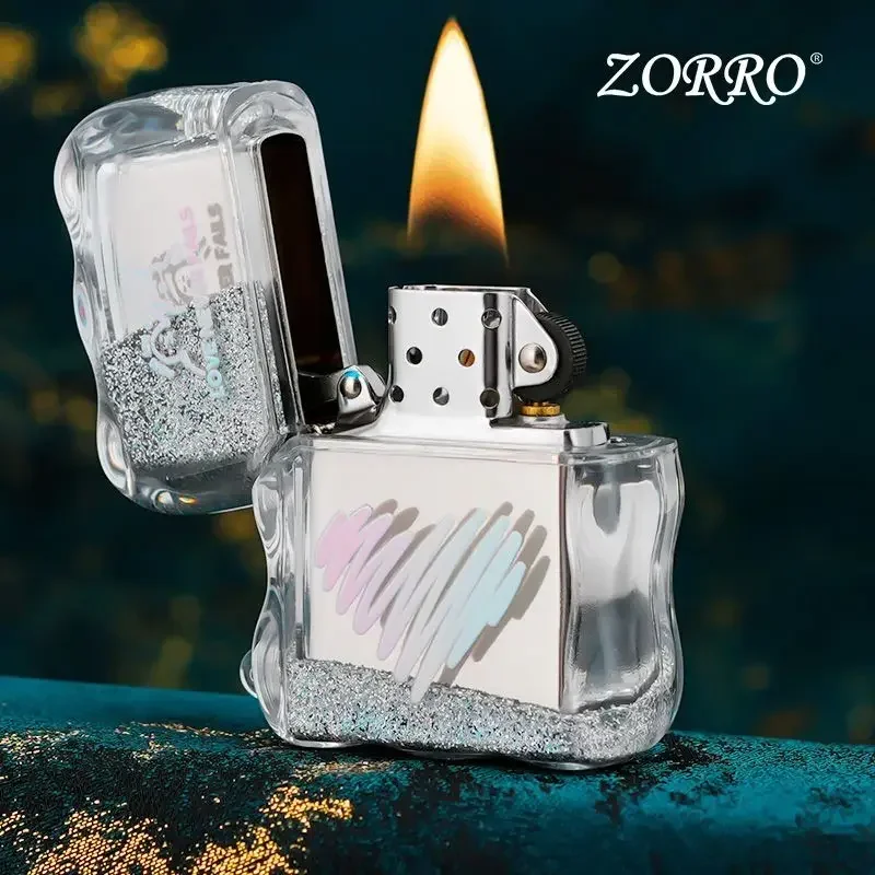 

ZORRO Silver Powder, Love, Quicksand, Kerosien, Windproof Lighters, Gifts for Boys on Qixi, Birthday Gifts Lighters Smoking